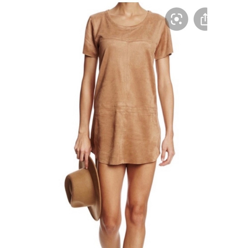 Olivaceous Faux Suede Dress Women M Brown Excellent Short Sleeve Shift S#55-31LD